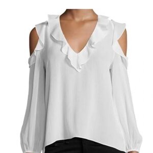 Alice + Olivia White Ruffle Cold Shoulder Blouse never worn